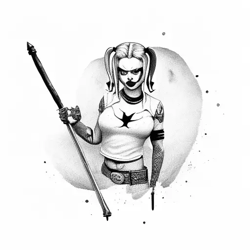 harley quinn holding a halligan and hammer tattoo design idea