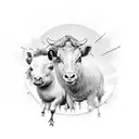 A group of farm animals gathered under a radiant sun tattoo design idea