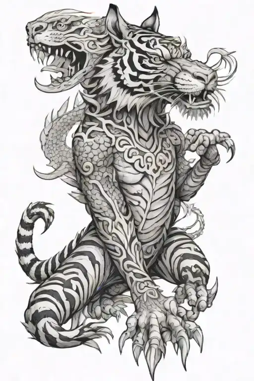 a tiger tattoo wearing an asian dragon skin like a warrior wearing an animal skin tattoo design idea
