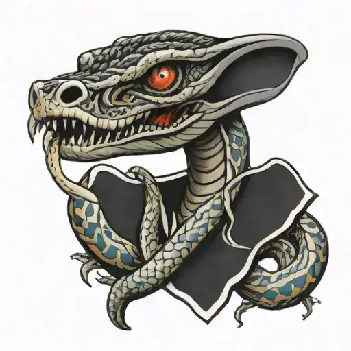 flute wrapping snake over collar bone tearing through skin tattoo design idea