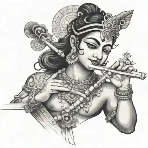 krishna flute wrapped around collar bone hand holding tattoo design idea