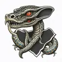 flute wrapping snake over collar bone tearing through skin tattoo design idea