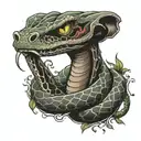 flute wrapping snake over collar bone tearing through skin tattoo design idea