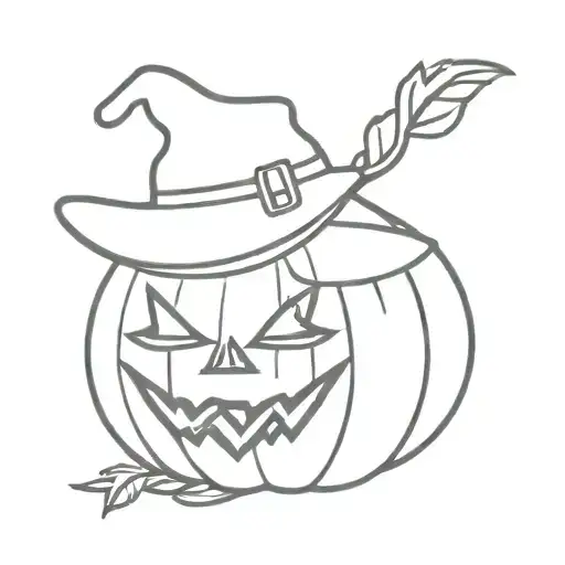A minimalist tattoo design of a pumpkin wearing a hat of a scarecrow  tattoo design idea