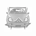 Citroen C2 car with a curley hair girl with pilot sun glasses driving and a mini schnauzer dog as copilot tattoo design idea