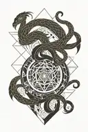 sacred geo symteric shapes snake and phoenix rising tattoo design idea