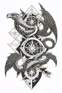 sacred geo symteric shapes snake and phoenix rising tattoo design idea