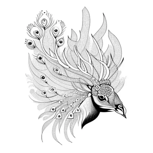 Peacock and Elk  tattoo design idea