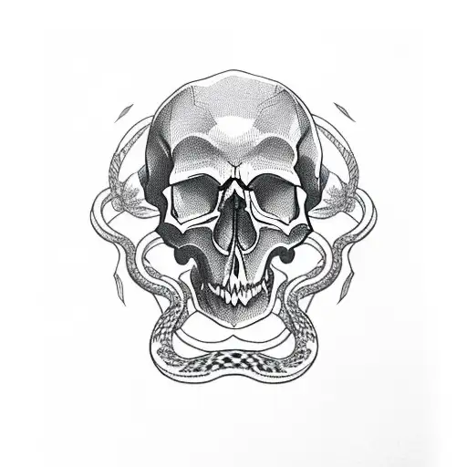 skull with rosses and snake. with 5 birthdays at the bottom tattoo design idea