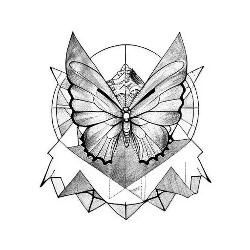 butterfly with mountains and ocean inside wings tattoo design idea