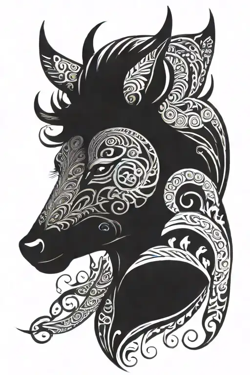 ciervo cara de frente dark Black work tribal tattoo design idea