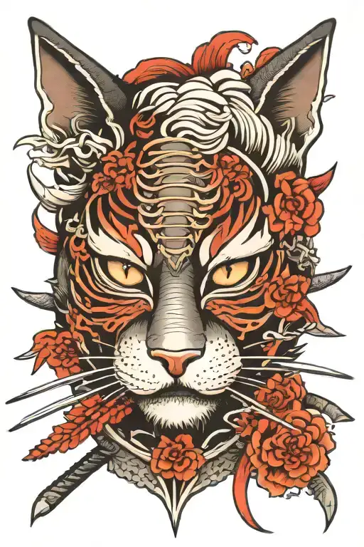 samurai cat face tattoo tattoo design idea