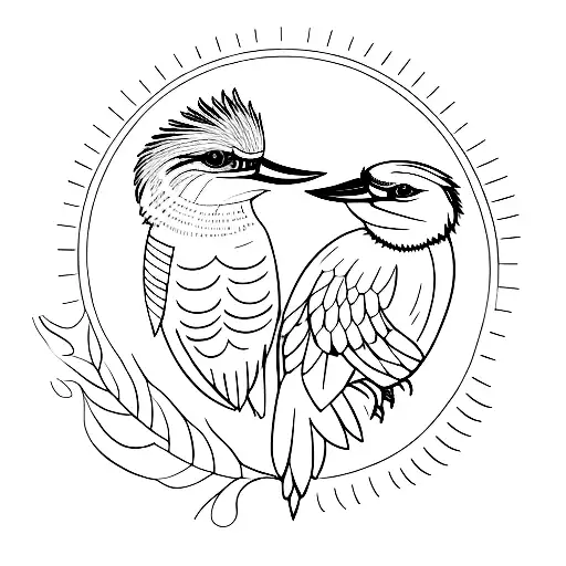 A silhouette of a person holding hands with a kookaburra against a backdrop of a watercolor sun and moon tattoo design idea