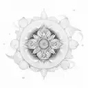 A mesmerizing mandala design incorporating elements of water, sun, and moon tattoo design idea