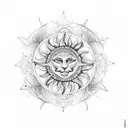 A mesmerizing mandala design incorporating elements of water, sun, and moon tattoo design idea