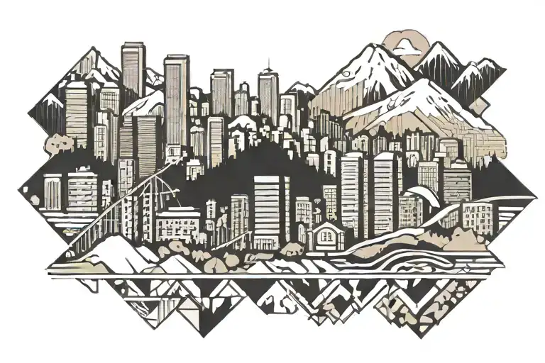 Vancouver skyline with mount baker tattoo design idea