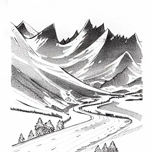 love the roads, mountains and oceans tattoo design idea