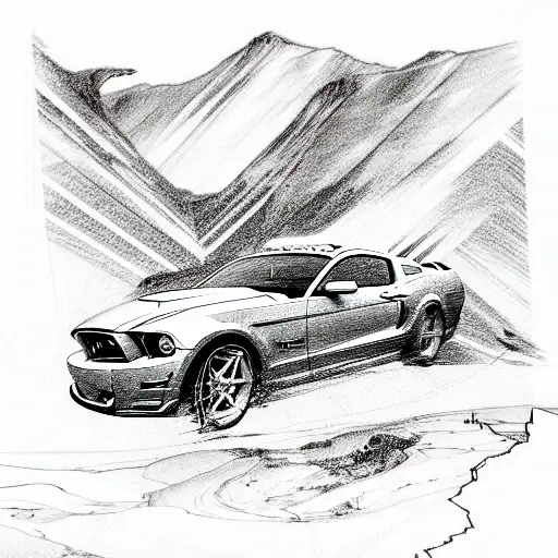 love the roads, mountains, oceans and a mustang tattoo design idea