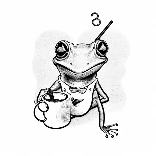A dada scientist experimenting with coffee beans, creating cute frogs in a lab tattoo design idea