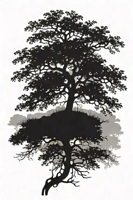 walnut tree silhouette tattoo design idea