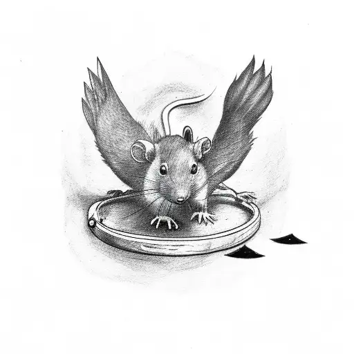 stick and poke style nyc rat working out with a pigeon  tattoo design idea
