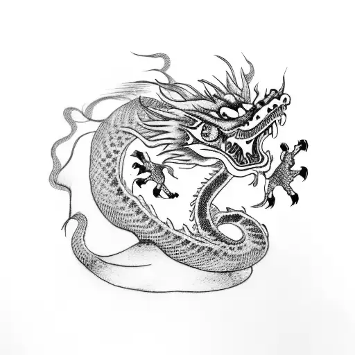 Chinese Dragon wearing straw hat tattoo design idea