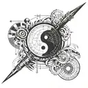Generate a half sleeve forearm tattoo that includes: '19', yin & yang symbol, ethic symbol, compass, music symbols (play tattoo design idea