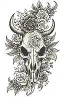 simple bull skull with January and September birth flower by horns make feminine  tattoo design idea