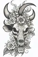 simple bull skull with January and September birth flower by horns make feminine  tattoo design idea