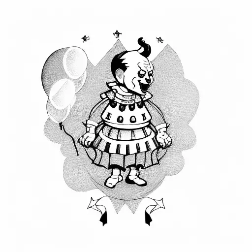 Circus tent with Pennywise holding red balloons tattoo design idea