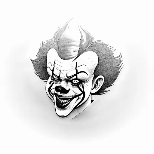 A black-grey tattoo of Pennywise peeking out from behind a 1990s style television set tattoo design idea