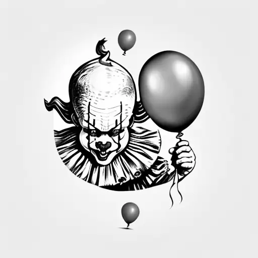 Circus tent with Pennywise holding red balloons tattoo design idea