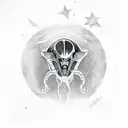 Ellen Ripley holding a xenomorph skull with a backdrop of stars tattoo design idea