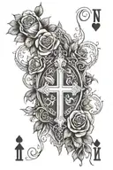 A half sleeve playing cards, roses, and a crosses in the middle  . the tattoo need to be in shade black  tattoo design idea