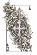 A half sleeve playing cards, roses, and a crosses in the middle  . the tattoo need to be in shade black  tattoo design idea
