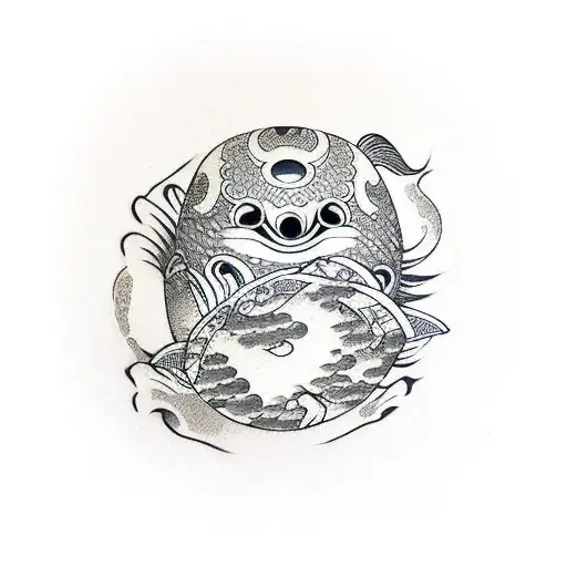Daruma with koi fish under sleeve stencil tattoo design idea