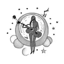 moon guitar and a microphone with the silhouette of. girl tattoo design idea