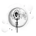 moon guitar and a microphone with the silhouette of. girl tattoo design idea