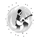 moon guitar and a microphone with the silhouette of. girl tattoo design idea