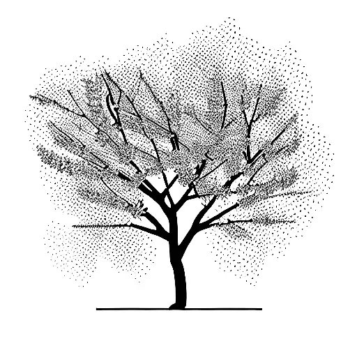 masculine cherry blossom tree with petals falling off tattoo design idea