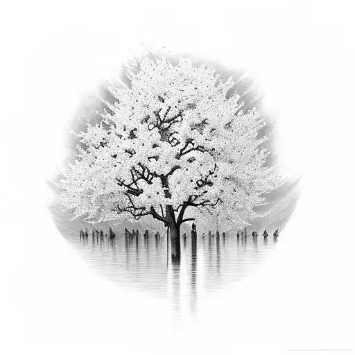 masculine cherry blossom tree with petals falling off tattoo design idea