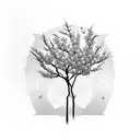 masculine cherry blossom tree with petals falling off tattoo design idea
