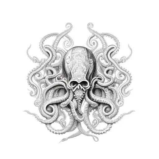 boat with tentacles tattoo design idea