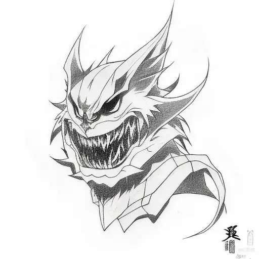 An anime-themed tattoo with a dark twist, incorporating elements of Japan tattoo design idea