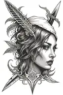 woman face in knife blade tattoo design idea