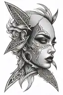 woman face in knife blade tattoo design idea