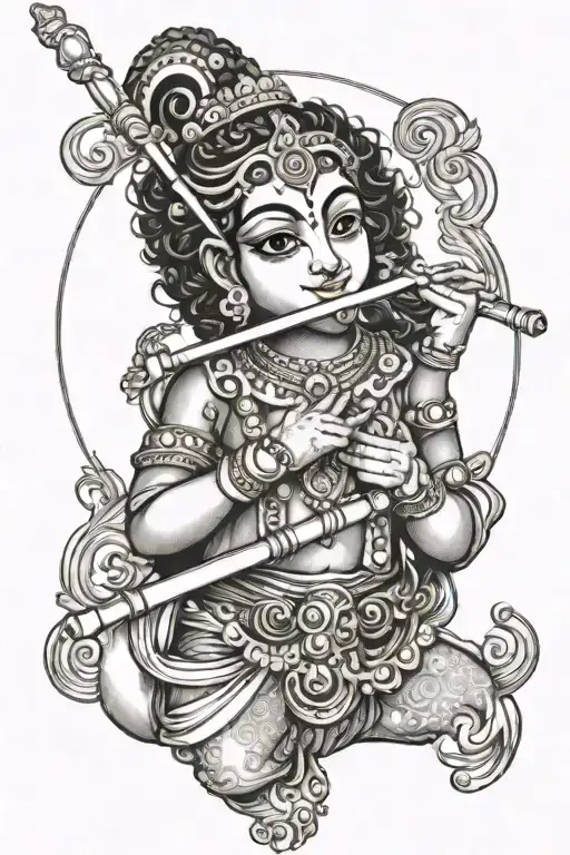 shri krishna playing flute tattoo design idea