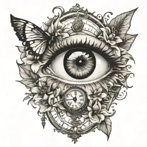 SCORPIO EYE CLOCK flowers tattoo design idea