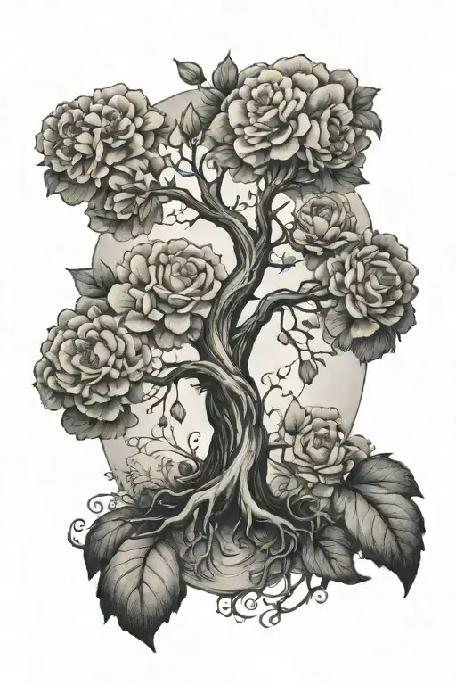 tree, seasons, flowers, seed, growth, patience, self love,  death, rebirth tattoo design idea