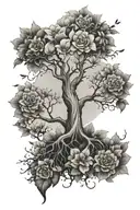 tree, seasons, flowers, seed, growth, patience, self love,  death, rebirth tattoo design idea